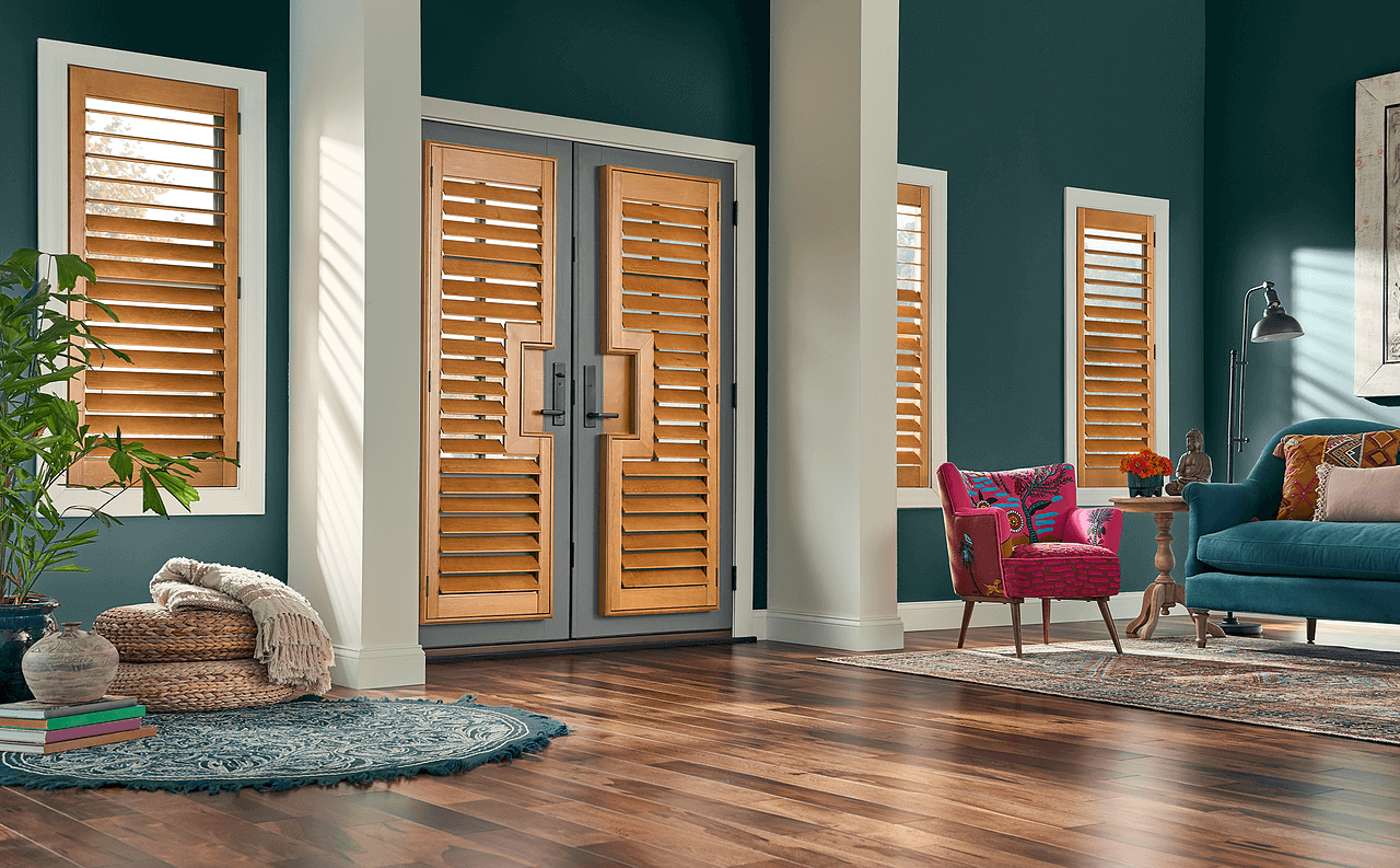 A front door made with wood shutters